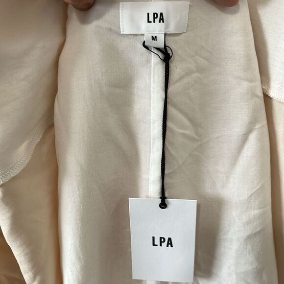 LPA (NWT) Light Pink Cross Back Tencil Linen Blend Mini Wrap Dress, Size M - Picture 8 of 10